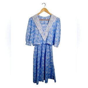 Vintage Lucky Barbara blue rose pattern dress